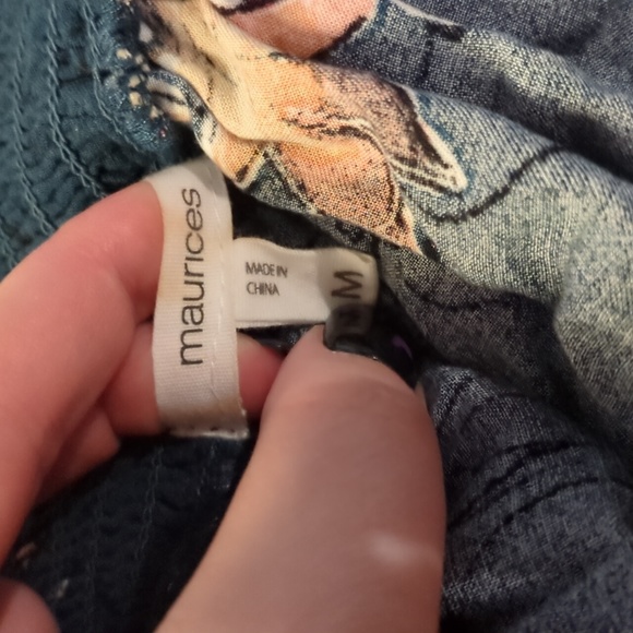 off the shoulder dark teal floral dress with front right slit and pockets - Picture 4 of 4